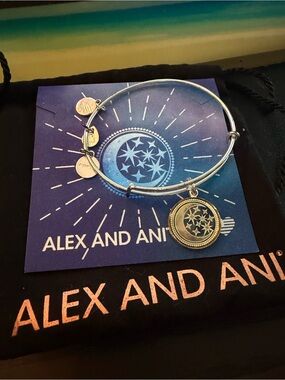 Alex and Ani Silver Art Infusions Moon and Stars Disc Charm Bangle